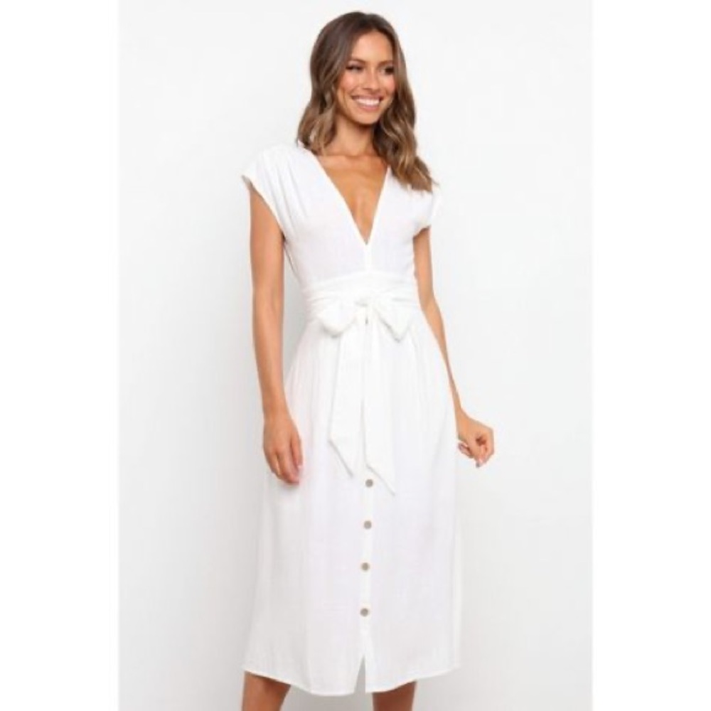 Petal & Pup White Midi Dress with Waist Tie - Picture 2 of 9